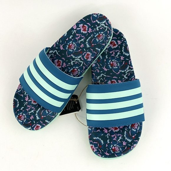 adidas Shoes - Adidas Adilette Comfort Blue Floral Women's Slides Teal Uncommon Colorway